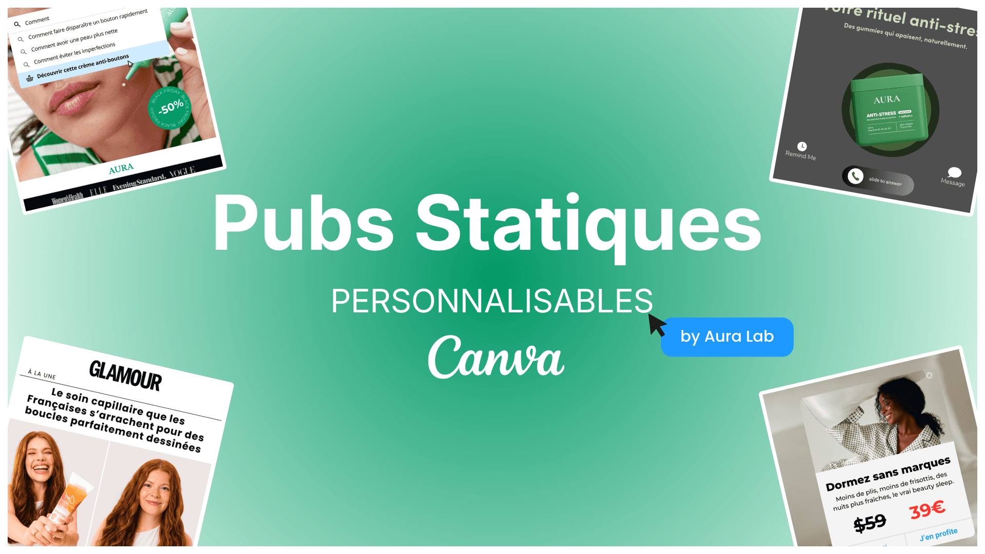50 Pubs Statiques Personnalisables Canva by Aura Lab